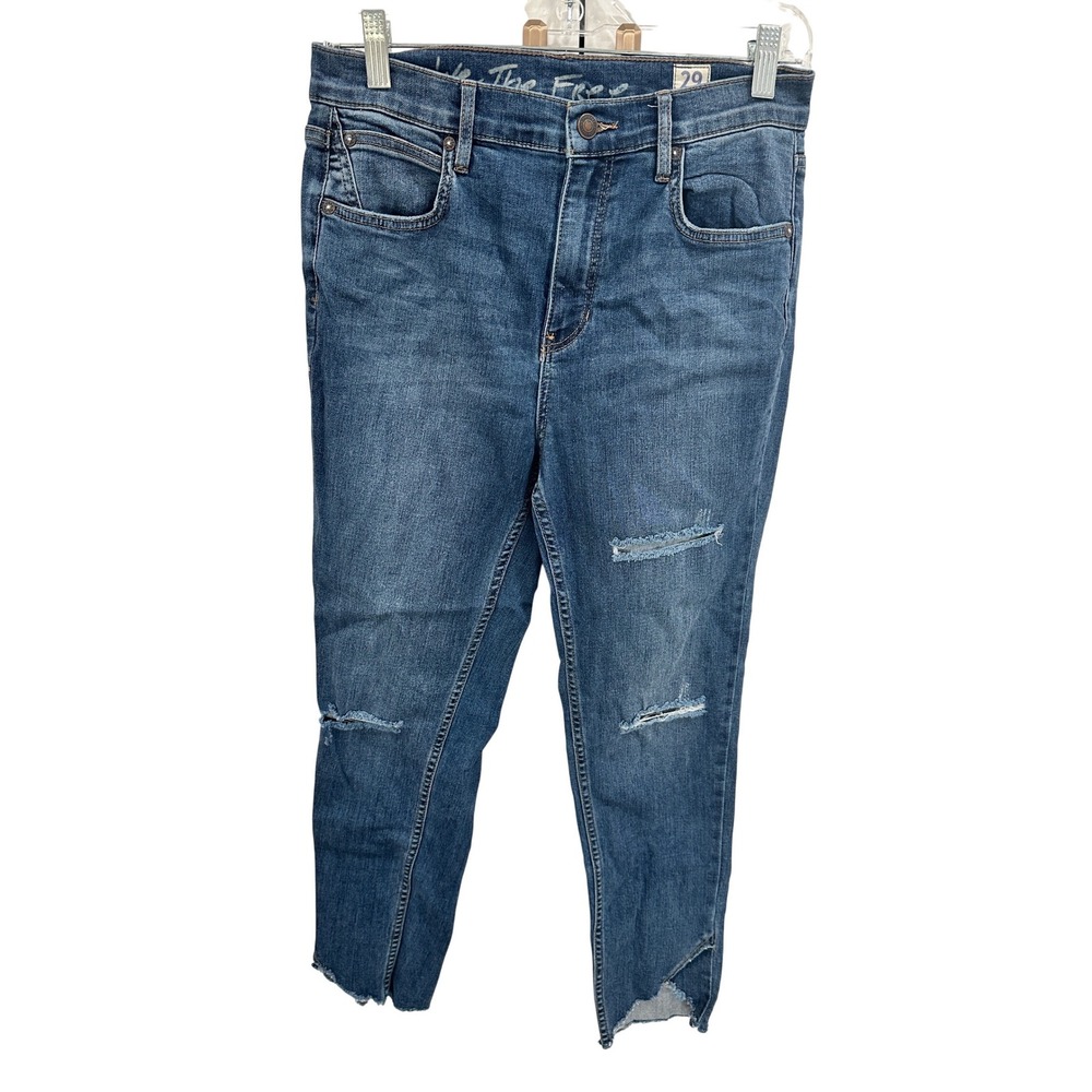 We‎ The Free Denim Jeans Distressed Cropped Frayed Hem Blue Size 29